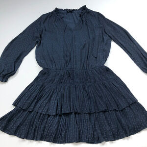Current Air XS Blouson Mini Above Knee Dress Pleated All Over Print Blue